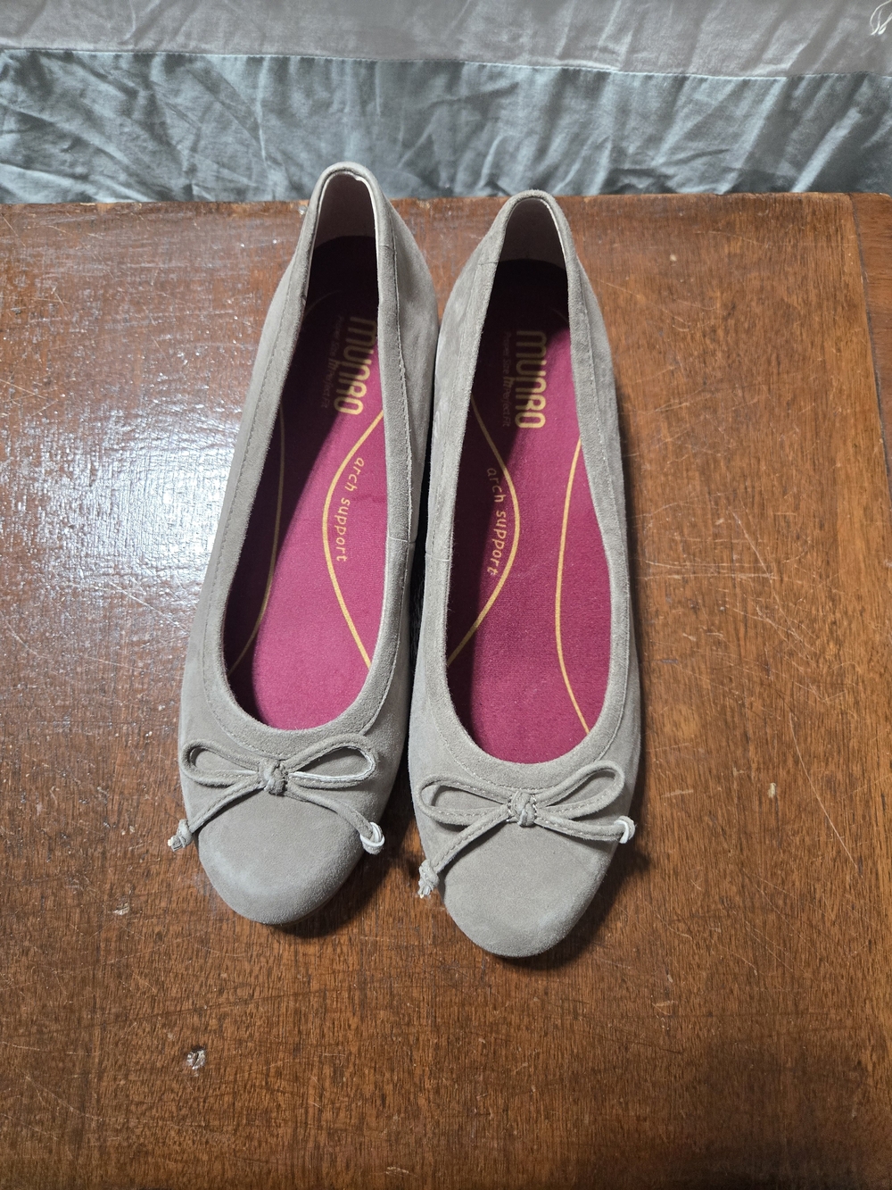 Munro Taupe Suede Ballet Flats with Arch Support